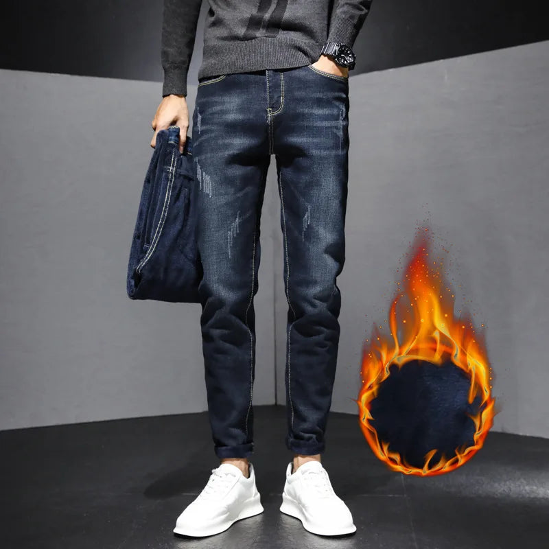 Men's Fleece Warm Business Jeans