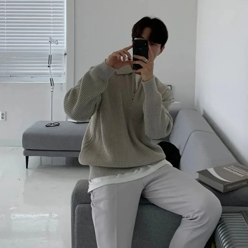 Men Lapel Sweater