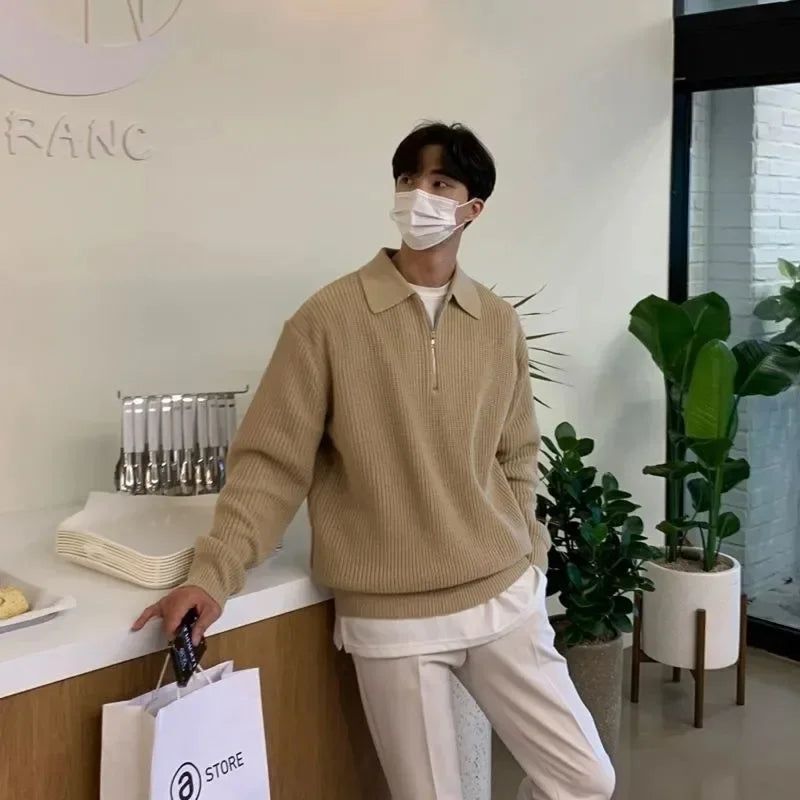 Men Lapel Sweater