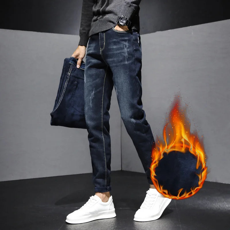 Men's Fleece Warm Business Jeans