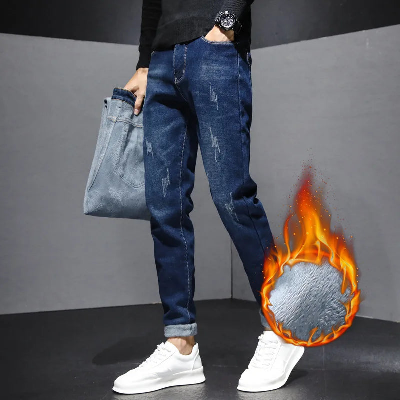 Men's Fleece Warm Business Jeans